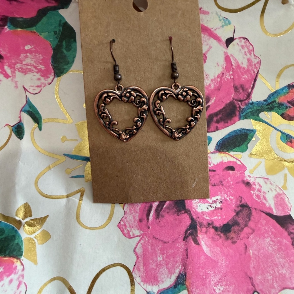 Elegant Heart-Shaped Bronze Earrings